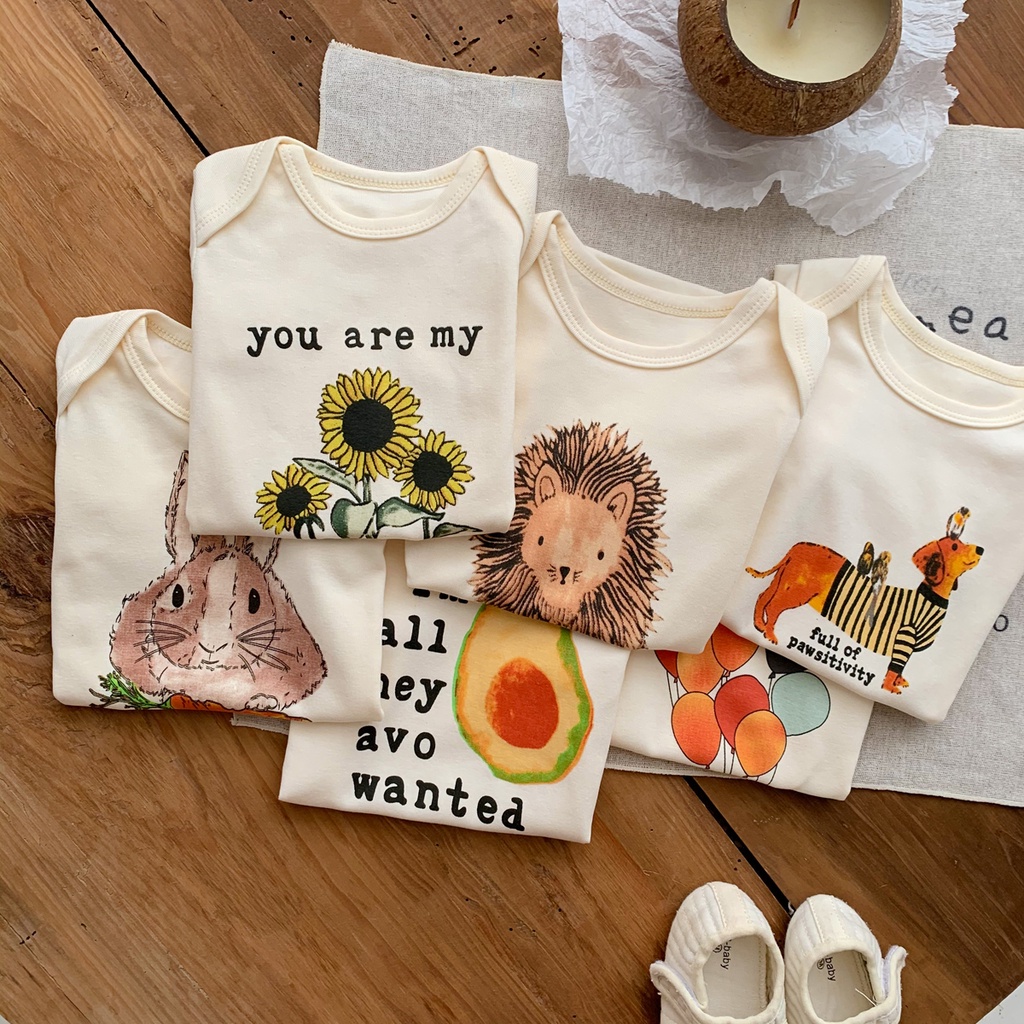 Áo Liền Quần Ngắn Tay Họa Tiết Hoạt Hình Thời Trang Mùa Hè Cho Trẻ Em 0-2 Tuổi