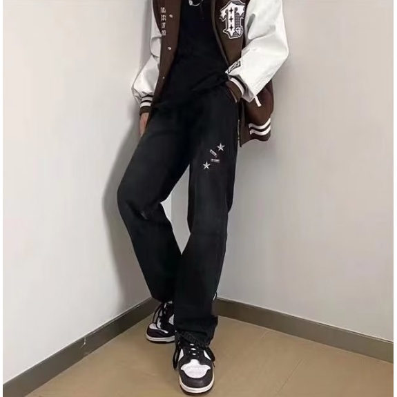 Quần Jeans Lưng Cao Thêu Họa Tiết Plus Size Cho Nam Nữ