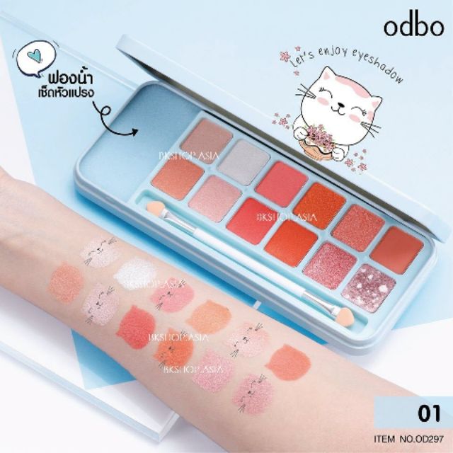 [ An Toàn] Bảng Phấn Mắt Xinh Xắn Odbo Let's Enjoy OD297 Gồm 12 Ô Màu Lì và Ánh Nhũ