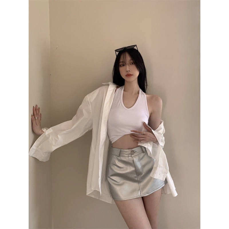 Cocory vn Set Áo Dây Nữ Cộc Tay + Chân Váy Lưng Cao Thời Trang Hàn Cho Nữ