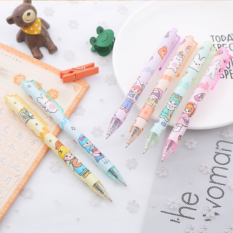 1 Bút Bi Nước Mực Đen Nắp 0.5mm Họa Tiết Hoạt Hình Dễ Thương