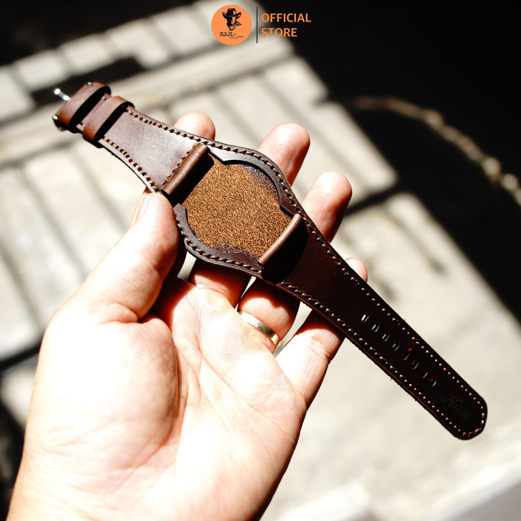 Dây đồng hồ da bò màu nâu đỏ - RAM Leather BX3 không lỗ