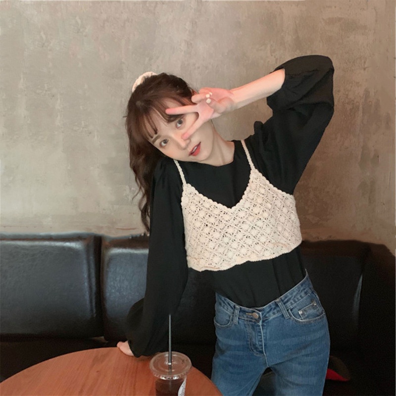 Brroa Áo Croptop Dệt Kim Hai Dây Cổ Chữ V Màu Trơn Họa Tiết Hoa Cúc Nhiều Màu Sắc Phong Cách Dân Tộc Cho Nữ