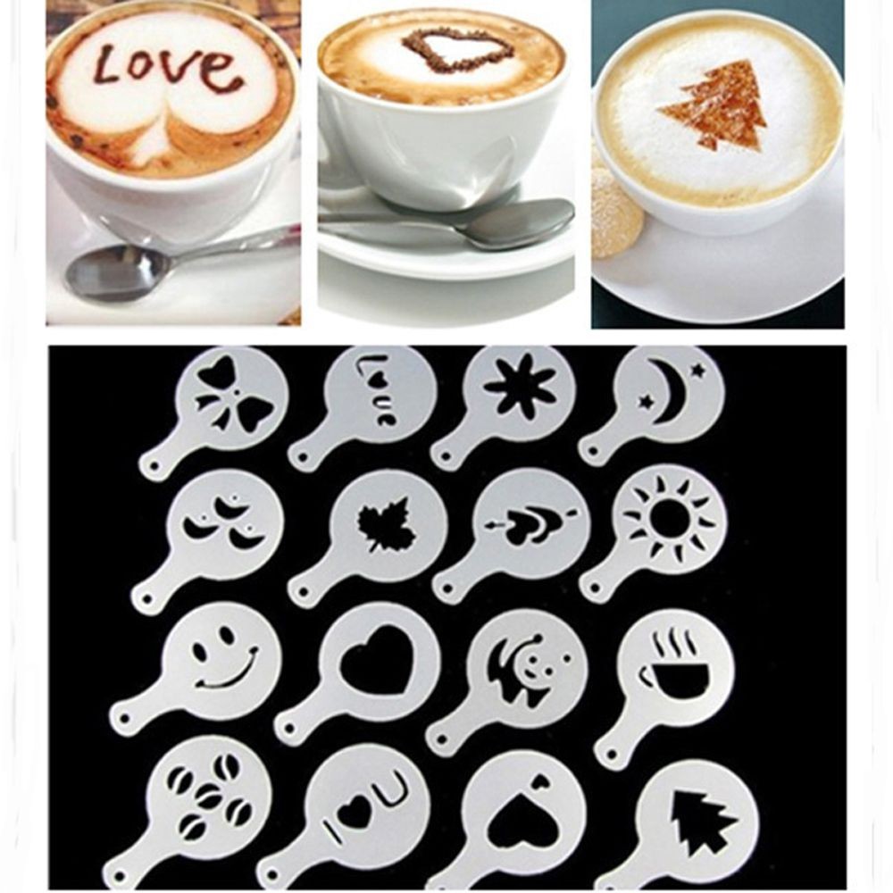 Set 16 khuôn tạo hình trang trí cà phê Capuchino