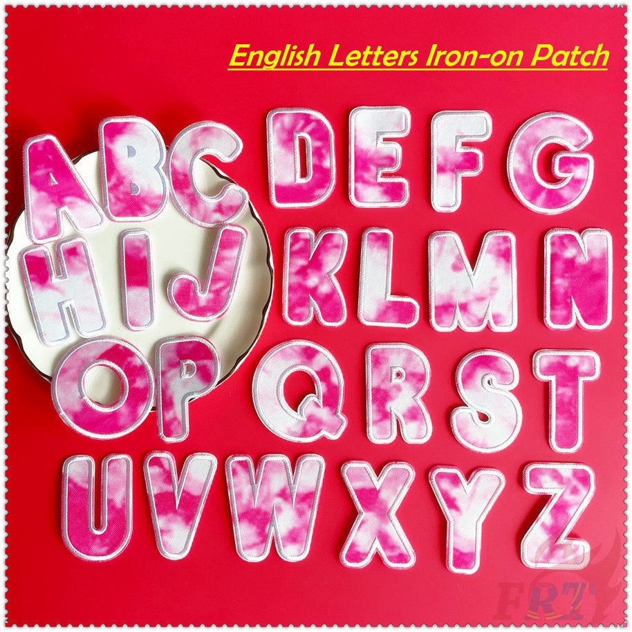 ✿ Sticker Ủi Thêu Hình Chữ Cái Tiếng Anh Màu Hồng &amp; Trắng ✿ 1 Sticker Ủi Thêu Hình Huy Hiệu