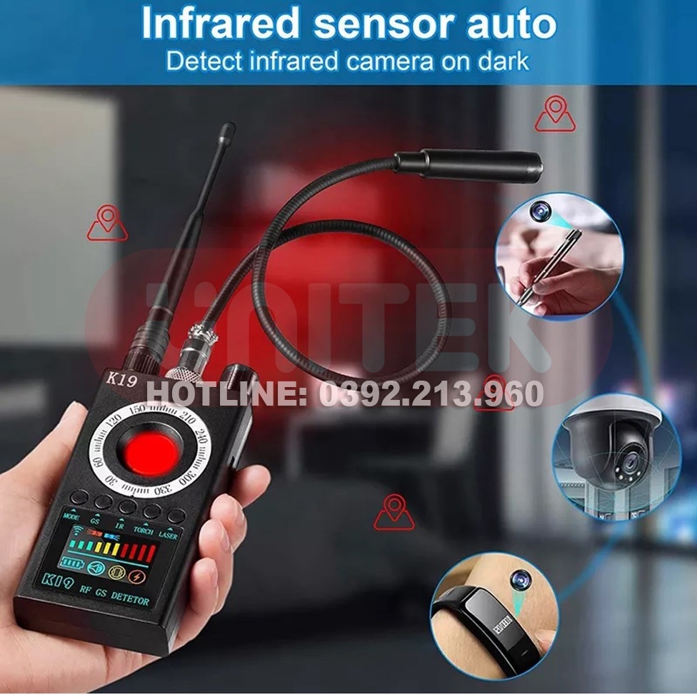 Máy Detector K19: chuyên Dò Phát Hiện Theo Dõi Camera, GPS, Định Vị - hàng chính hãng Detector K19