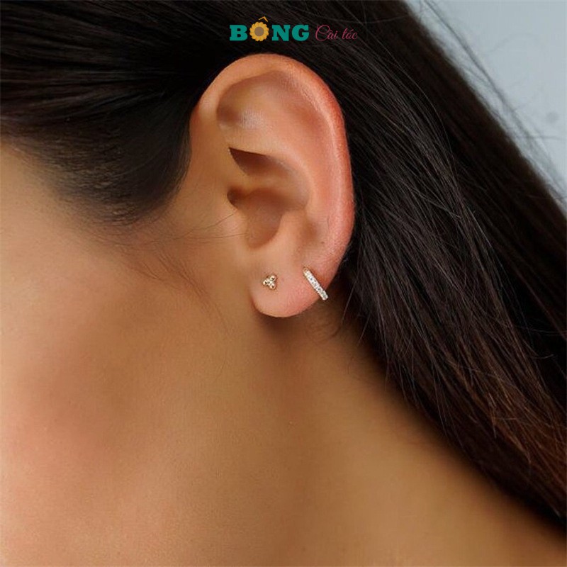 Bông tai titan unisex phong cách Hàn Quốc kiểu dáng tròn đính đá Zircon thép y tế BT70 - khuyên tai BÔNG Cài Tóc