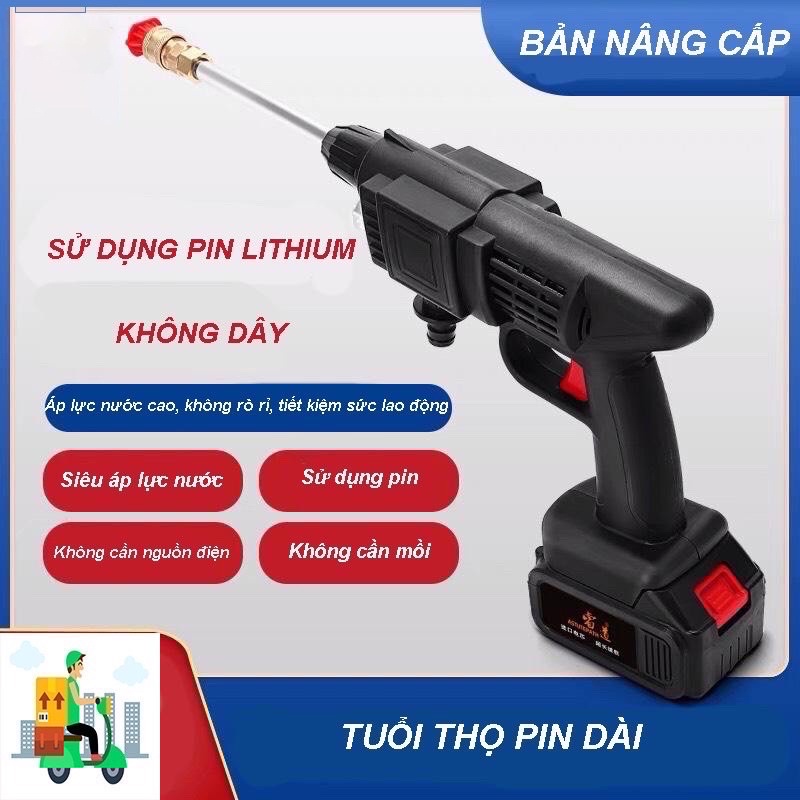 máy rửa xe áp lực cao cầm tay - dùng pin lithium 6500mah chuẩn - bảo hành 1 đổi 1 trong 12 tháng ( sai trả hàng )