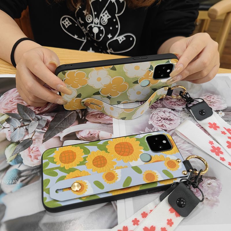 Anti-dust New Arrival Phone Case For Google Pixel 5 Soft sunflower Dirt-resistant Kickstand Lanyard Wristband