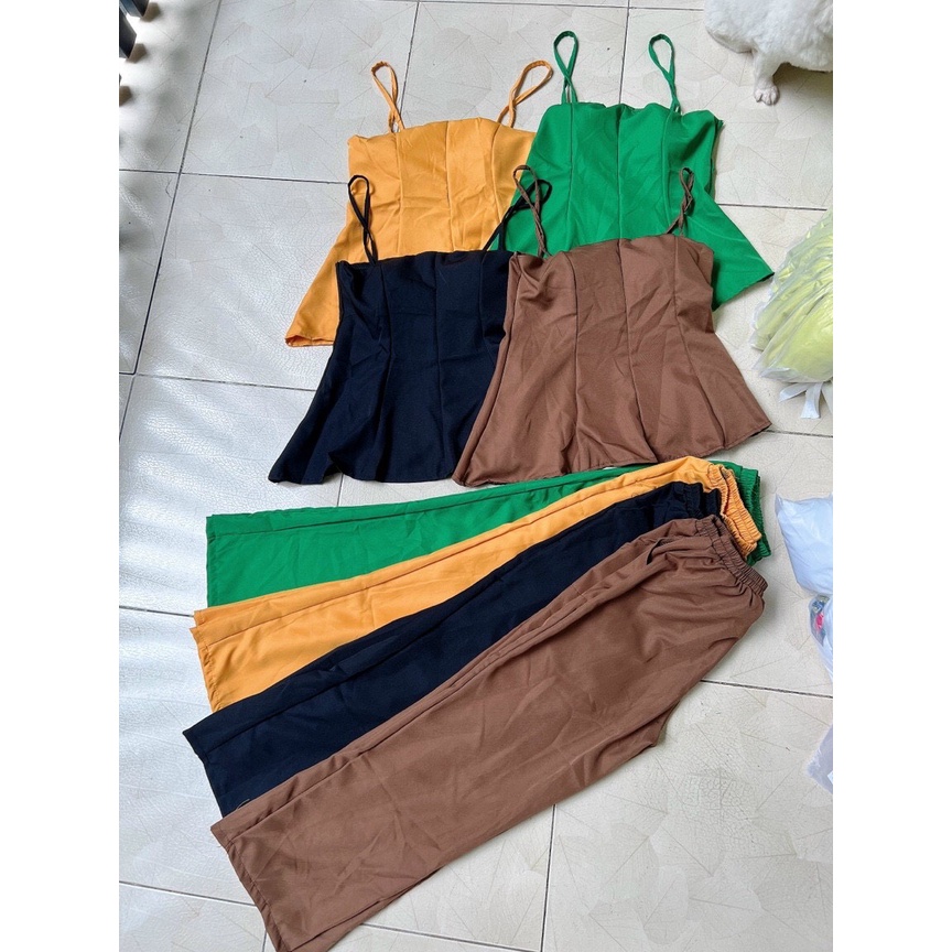 Set bộ vải for kóa kéo mút ngực, áo hai dây đuôi cá quần dài ống xuông