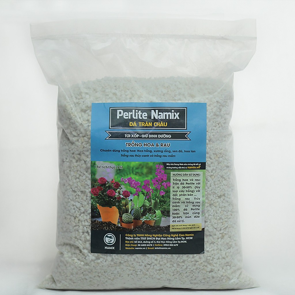 Đá Perlite (đá trân châu) Namix 5dm trồng hoa, rau, thủy canh