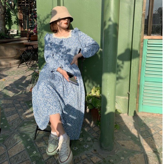 váy hoa nhí cổ vuông viền ren chun ngực eo Ulzzang style 🌸 VKE 9152-2 -3 Hàng Quảng Châu | BigBuy360 - bigbuy360.vn