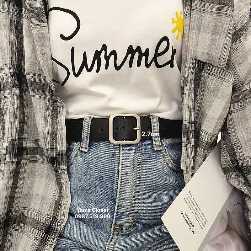 [ New] Thắt lưng bản to nam nữ UNISEX Thắt lưng mặt vuông bạc sáng nhiều size cho bạn lựa chọn