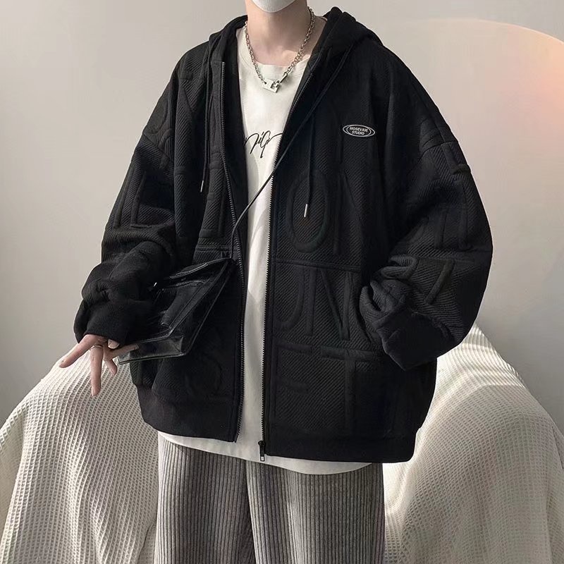 Áo hoodie màu trơn phối khóa kéo in chữ cá tính simple áo khoác unisex áo hoodie form rộng phong cách hàn quốc áo khoác