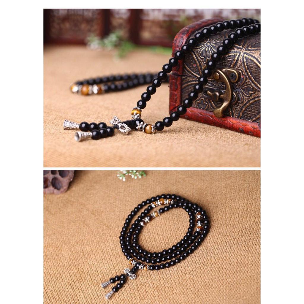 Vòng Tay Chuỗi 108 Hạt Đá Núi Lửa Phối Mặt Hình Mắt Hổ Thời Trang Cho Nam Và Nữ