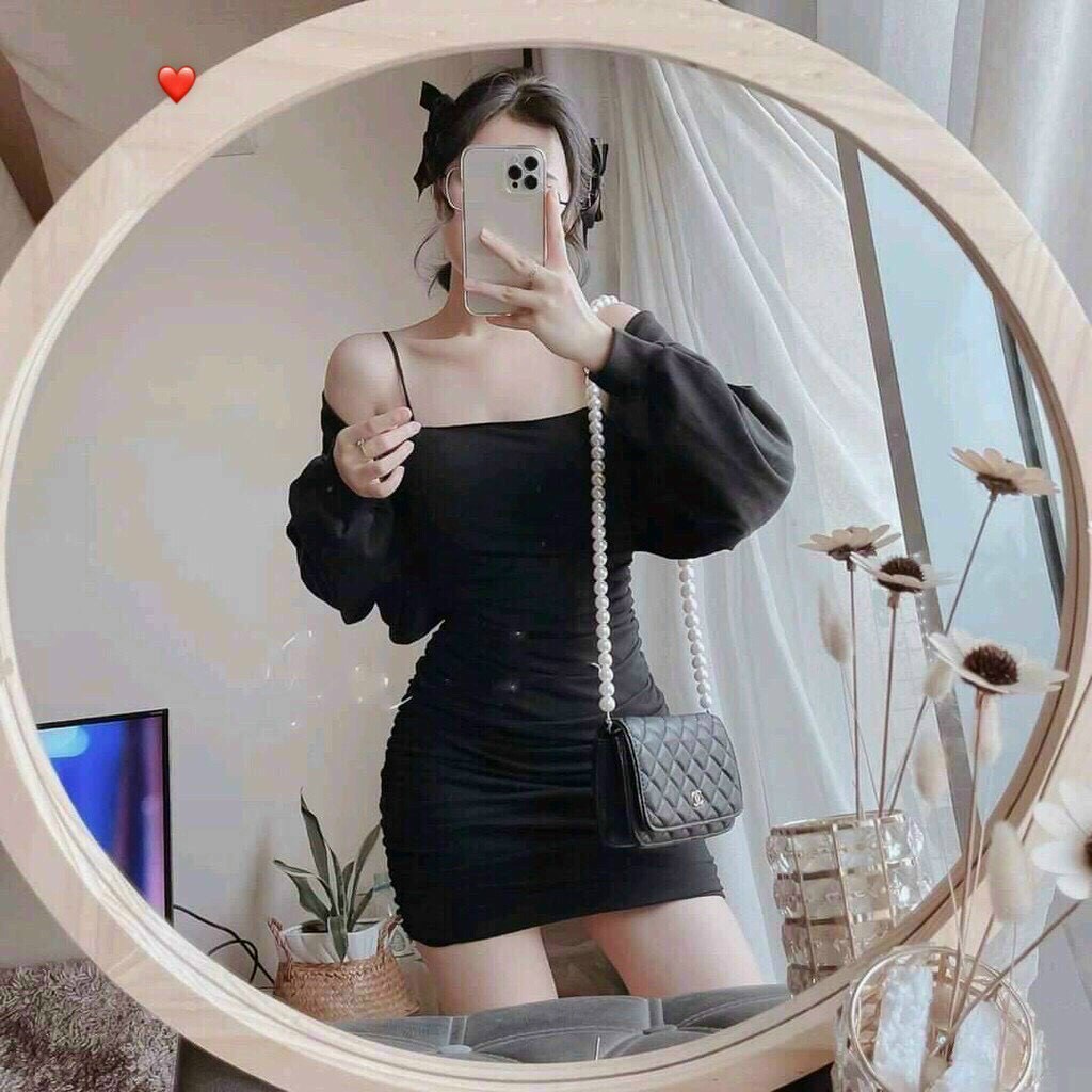 SÉT ĐẦM 2 DÂY NHÚN XẾP LY SƯỜN, KÈM ÁO KHOÁC CROPTOP CÁNH DƠI SIÊU XINH FSHP17