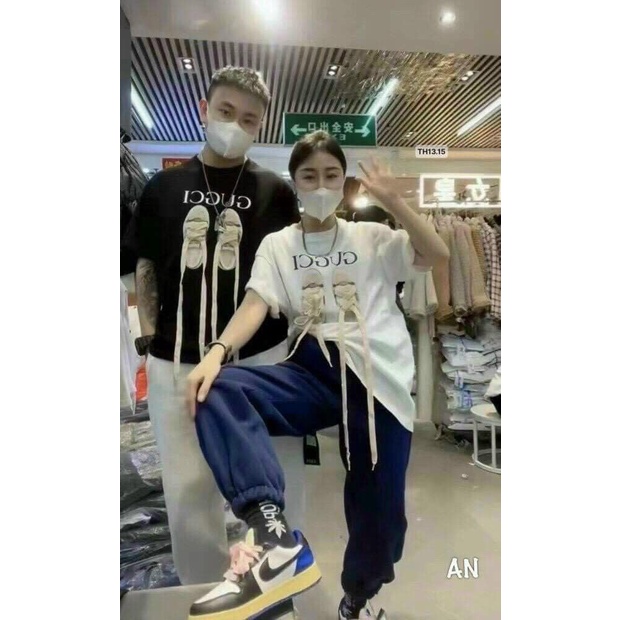 Áo thun nữ from rộng tay ngắn phông unisex dấu quần hình GUCI đôi giày chất cotton 4 chiều mềm mịn hot trend 2022