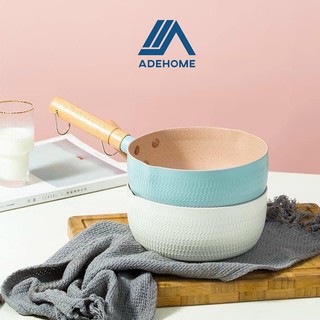 Chảo chống dính lòng sâu có tay cầm cán gỗ chống bỏng màu pastel lúa mạch size 18cm