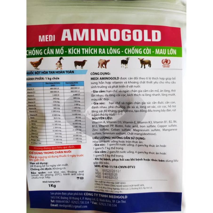 [Mã PET50K giảm Giảm 10% - Tối đa 50K đơn từ 250K] AMINOGOLD GÓI 1KG MAU RA LÔNG, CHỐNG CẮN MỔ