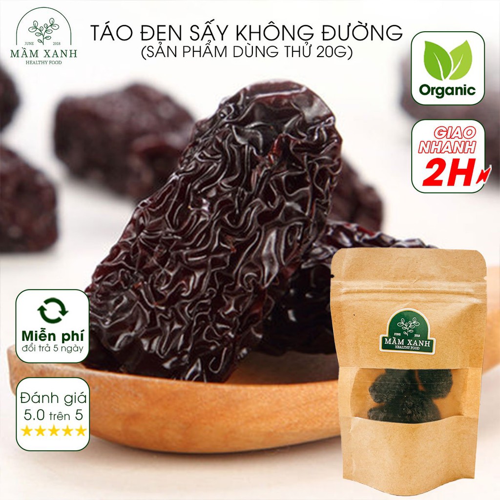(Quà tặng 20g) Táo đen sấy, táo đen sấy dẻo không đường NHÀ MẦM/ Trái cây sấy nguyên vị HOA QUẢ SẤY DẺO thơm ngon