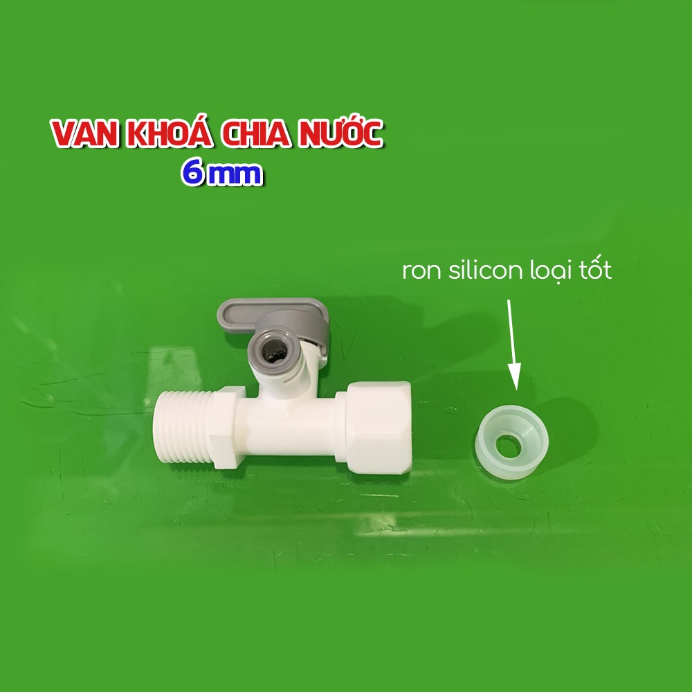 Van khóa nhựa co T chia nước ren trong ngoài 21mm ra ống RO 6-6.5mm 9.5mm