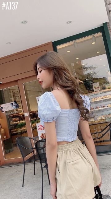 Áo crop xanh 3 nơ kèm ảnh thật( trắng,xanh) | BigBuy360 - bigbuy360.vn