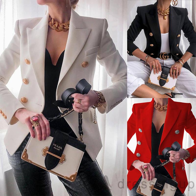 Áo Khoác Blazer Dài Tay Màu Trơn Thiết Kế Thanh Lịch Cho Nữ