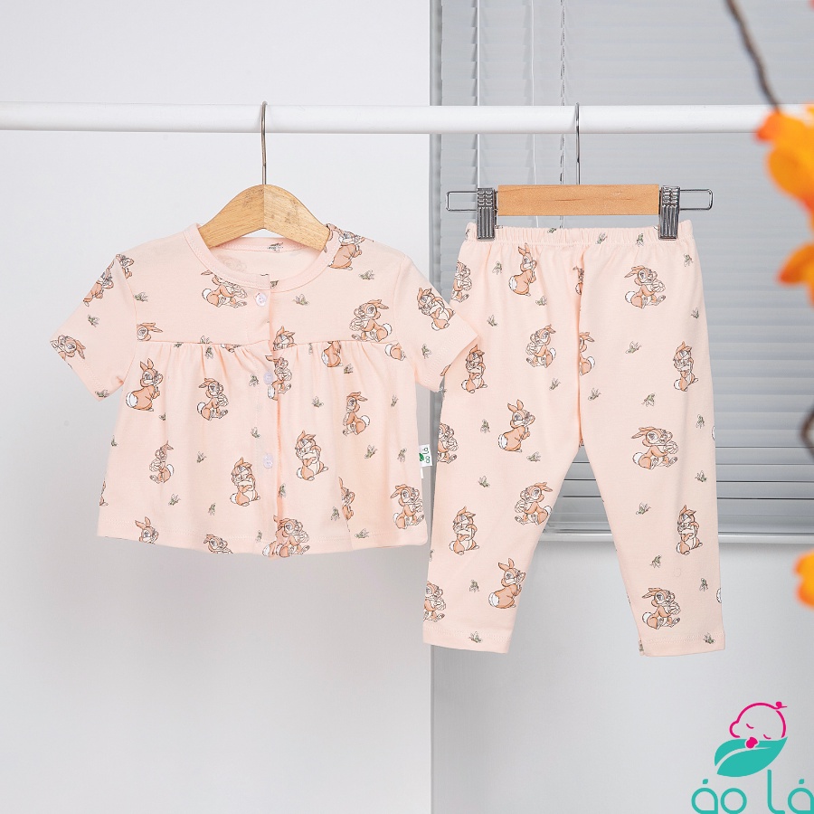 Bộ dài tay bé gái tay ngắn quần dài thun cotton mặc ngủ mùa hè áo babydoll họa tiết hoa Áo Lá Homewear BCB22