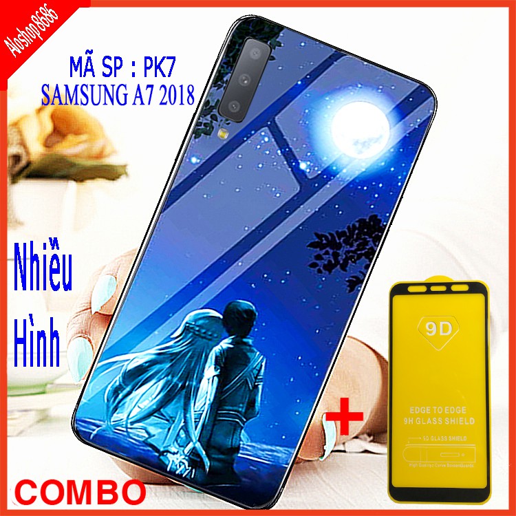 COMBO ỐP LƯNG SAMSUNG A7 2018 (ốp lưng kính 3D + tặng kèm cường lực 9D)