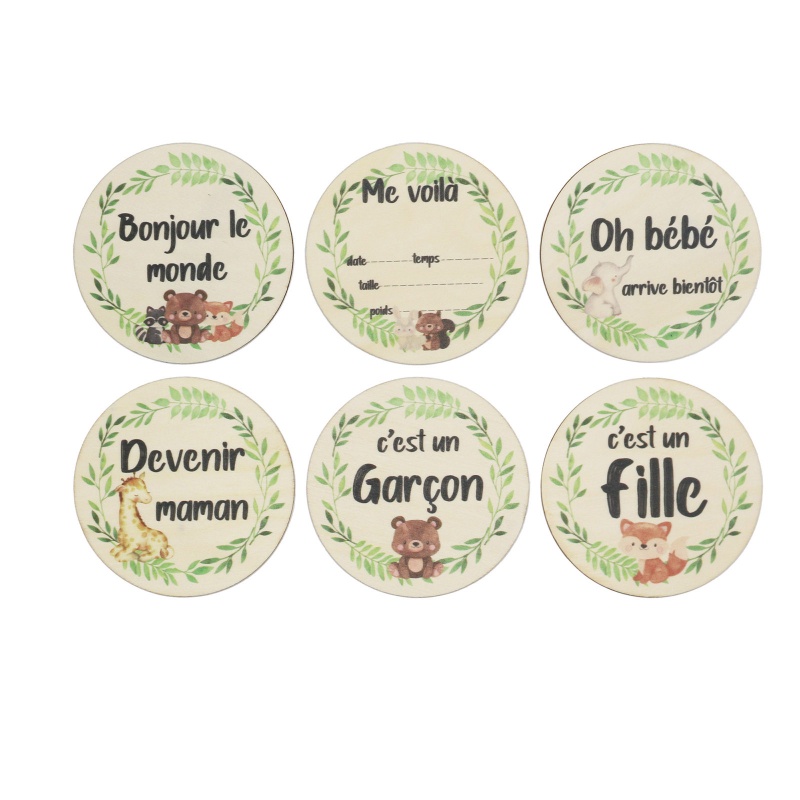 Set 6 Tấm Thẻ Đánh Dấu Cột Mốc Tháng In Họa Tiết Động Vật Hoạt Hình Cho Bé