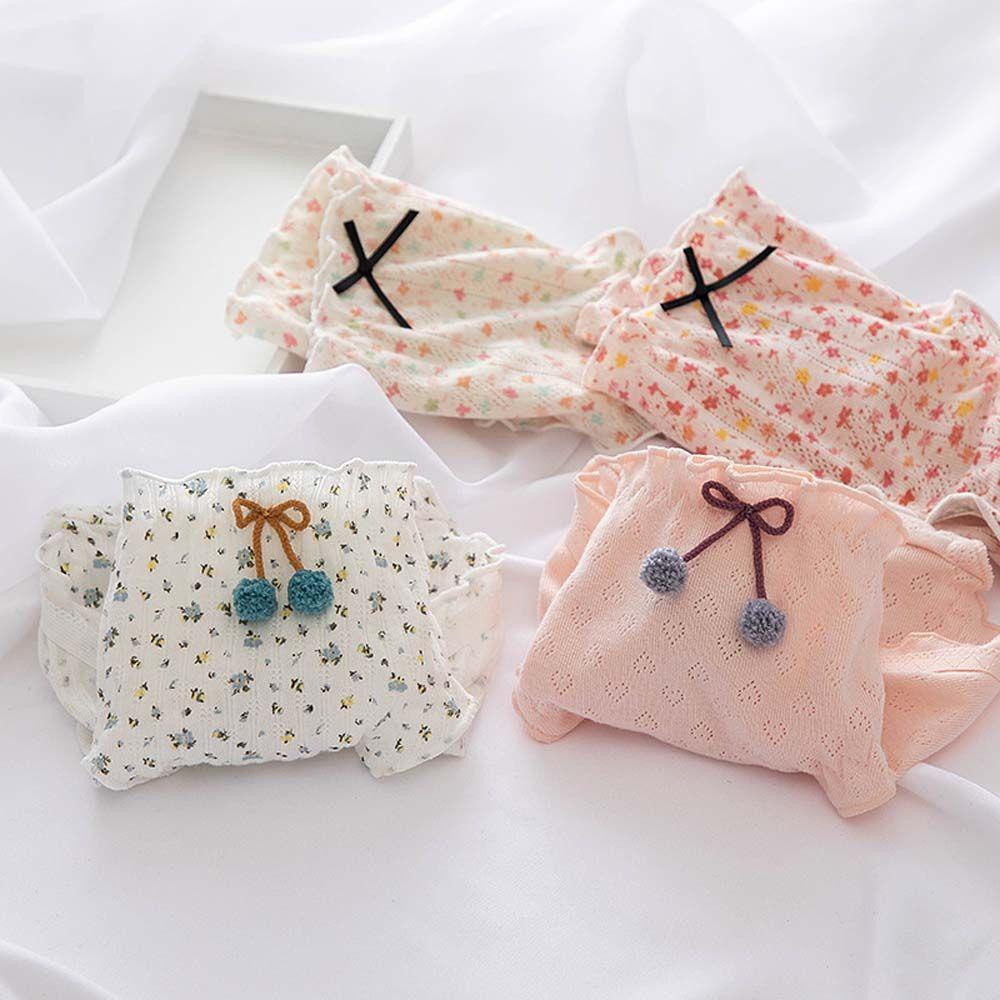 Quần Lót Cotton Phối Bèo Họa Tiết Hoa Xinh Xắn Thời Trang Cho Nữ