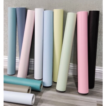 Cuộn 1m x 45cm rộng PVC decor dán tường một màu trơn mặt nhám có sẵn keo MM771