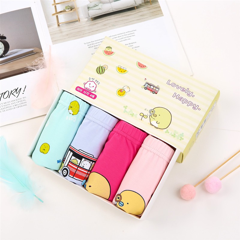 Combo Hộp 4 quần lót dạng đùi vải cotton Hàn Quốc cho bé gái mẫu Happy-Lovely-Vàng