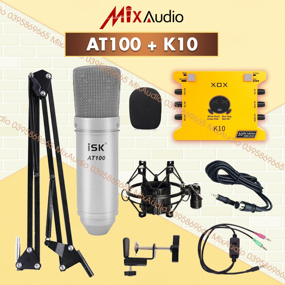 [CHÍNH HÃNG] Bộ Combo Mic Thu Âm Hát Livestream Soundcard XOX K10 2020, MIC ISK AT100 Thu Âm Điện Thoại, Máy Tính,....