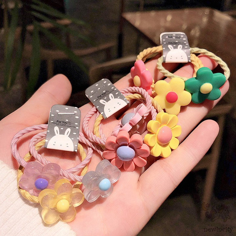 Set Dây Cột Tóc Co Giãn Đính Hoa / Trái Cây Dễ Thương Cho Bé Gái