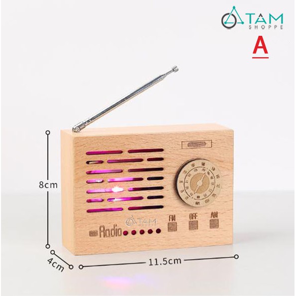 Hộp nhạc mô hình đài radio bằng gỗ có đèn Led W-MH-RDO-01