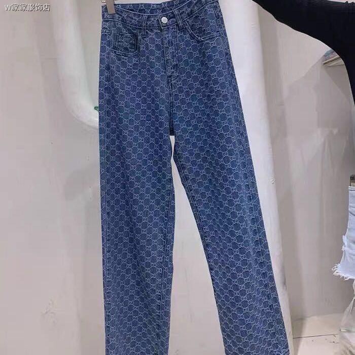 🔥HOT HIT - Hàng Có Sẵn 🔥 Quần Jeans Ống Đứng In Họa Tiết Phong Cách Hàn Quốc Size S-2Xl Cho Nữ Quần LV ống rộng