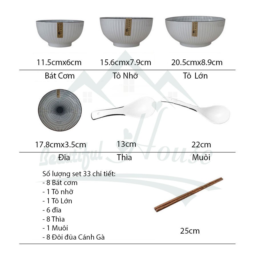 Bộ Bát Đĩa Cao Cấp [32-33 MÓN] - Bộ Bát Phong Cách Nhật Bản - BA08