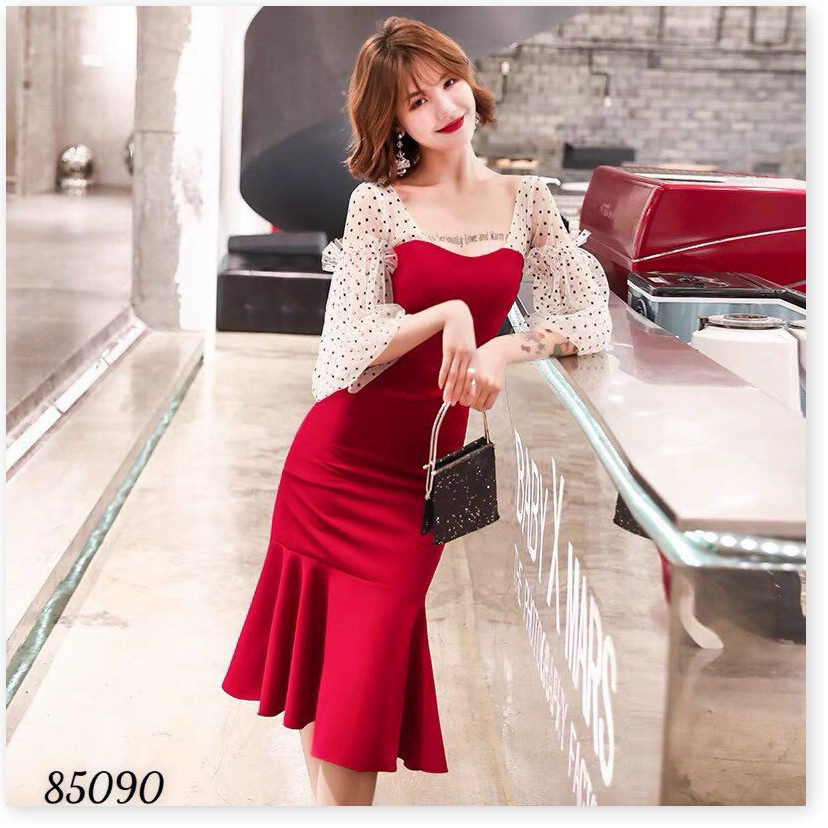 ĐẦM UMI ĐUÔI CÁ PHỐI LƯỚI,THIẾT KẾ HỌA TIẾT TRƠN NHƯNG KHÔNG KÉM PHẦN SANG TRỌNG LANA FASHION
