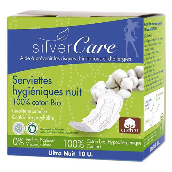 Băng Vệ Sinh Hữu Cơ Silver Care Ban Đêm Siêu Mỏng Cánh 10 Miếng