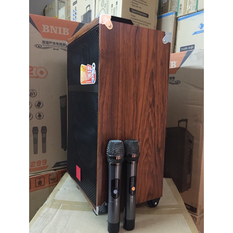 Loa di động karaoke hát hay giá rẻ, loa karaoke bluetooth thùng gỗ công suất lớn kèm micro không dây kim loại