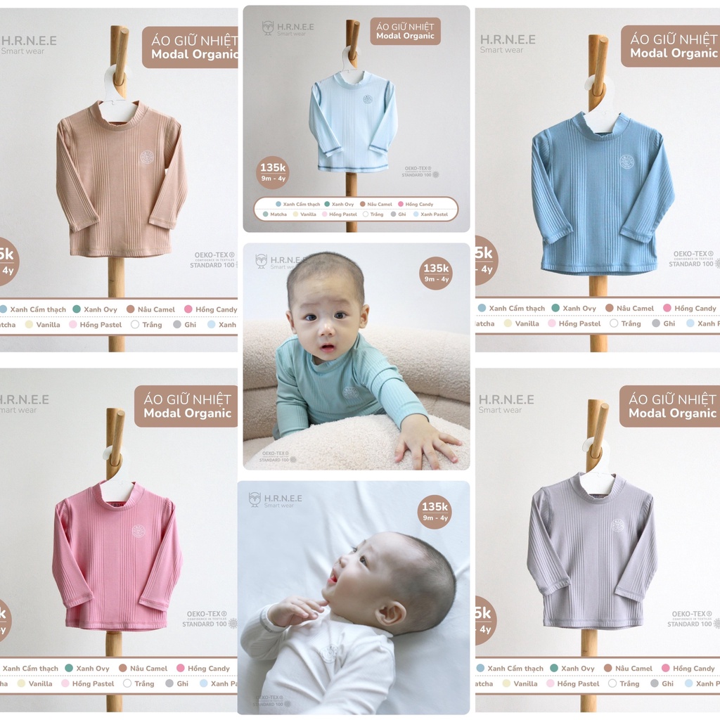Áo giữ nhiệt dài tay cổ 3 phân Modal Organic Hrnee dành cho bé trai bé gái