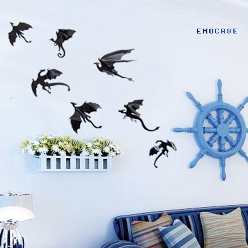 Set 7 Miếng Dán Tường Trang Trí Hình Rồng Bay Phong Cách Gothic DIY