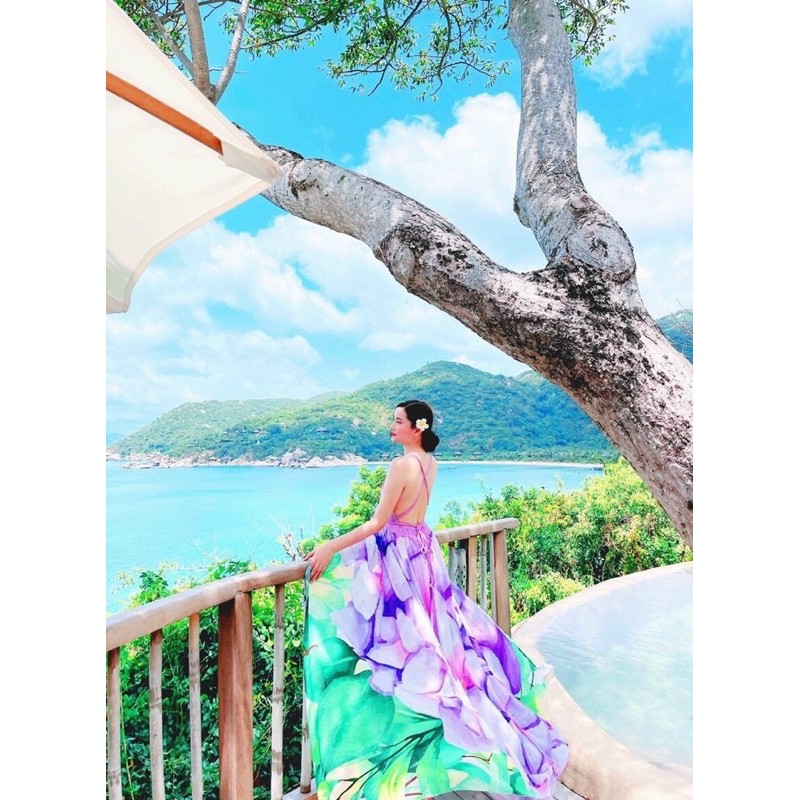 (miễn phí chỉnh váy) đầm maxi ombre màu loang hoa hai dây hở lưng đi biển du lịch chụp hình sống ảo thiết kế sang trọng | BigBuy360 - bigbuy360.vn