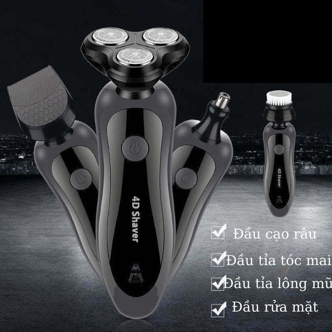 Máy Cạo Râu Nam  3 Lưỡi Xoay Cao Cấp Shaver 4D Chống Nước IPX7 Chính Hãng