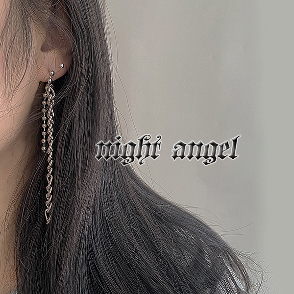 Bông tai bạc s925 tua rua dài ba chiều thiết kế bất đối xứng đơn giản họa tiết trừu tượng 22767