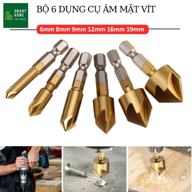 Bộ 6 mũi âm mặt vít doa lỗ cho thợ mộc DIY