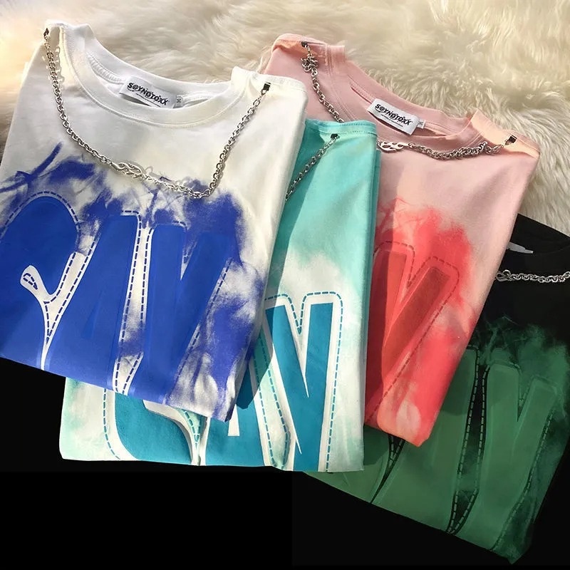 Áo thun ZHELIHANGFEI tay ngắn dáng rộng in họa tiết phong cách học đường thời trang dễ phối đồ