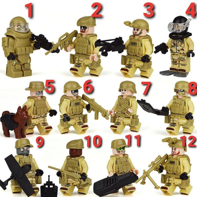 Minifuriges nhân vật lính ngụy bao gồm vũ khí, áo giáp, đai, ba lô
