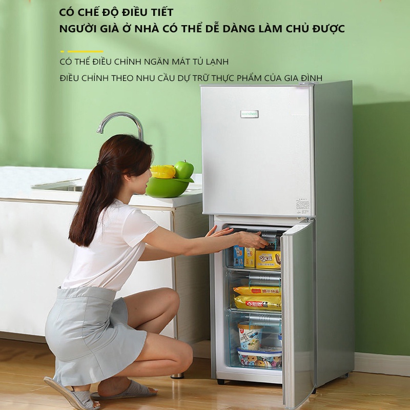 Tủ lạnh 2 ngăn 118 lít thương hiệu làm lạnh nhanh ngăn đá và ngăn lạnh giữ đồ luôn tươi mới ，Thân hình nhỏ, dung tích
